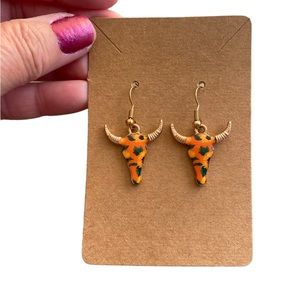 Gold Colorful Bull’s Head Drop Earrings